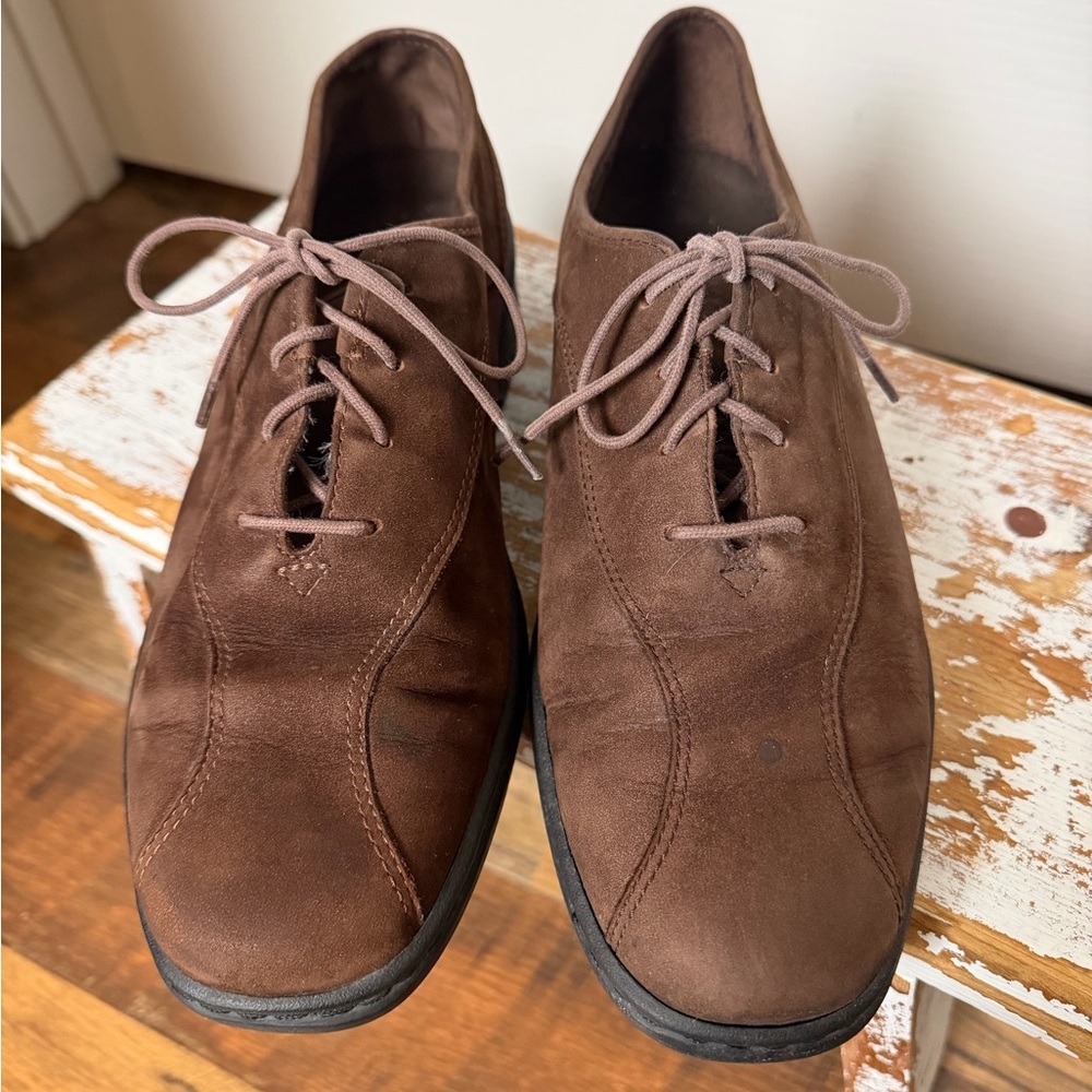 Clarks Springers Brown Suede Lace Up Oxford Loafer Shoes, 8.5W